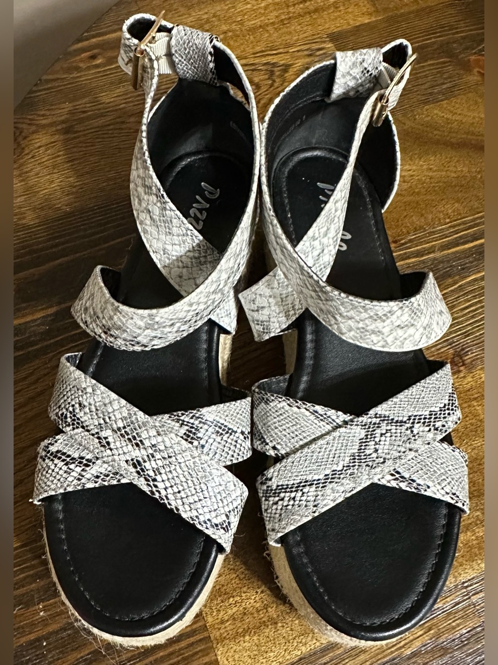 Braided Espadrille Platform Sandal in White Snake Print - Picture 4 of 7